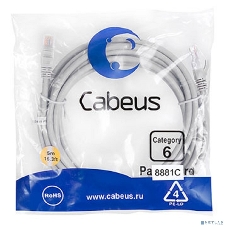 Шнур комм. Cabeus, кат. 6, неэкр., U/UTP, RJ45/RJ45, LSZH, AWG24, 5м, серый