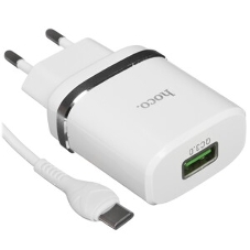 Сетевое зарядное устройство + Кабель Micro HOCO HC-16286 C12Q/1m/QC 3.0/1 USB/Выход: 5V_9V_12V, 18W, белый