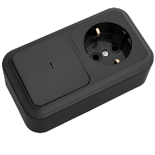 Блок Bylectrica Блок (1 выкл. + роз с земл.) ОУ с подсветкой серия ПРАЛЕСКА, (В-РЦ-567 черный)