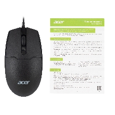 Мышь проводная Acer OMW126 черный, 1200 dpi, USB, кнопки - 3