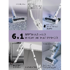 Пылесос вертикальный Polaris IQ Home PVCS 4070 белый, питание от аккумулятора, 200 Вт, уборка влажная/сухая, пылесборник 0.3 л, работа от АКБ max 80 мин.