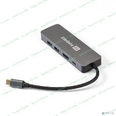USB-концентратор ExeGate DUB-21C/PD/HL (кабель-адаптер USB Type-C --> 2xUSB3.0 + PD 100W + HDMI 4K@60Hz + Lan RJ45 10/100/1000Mb, Plug&Play, серая)
