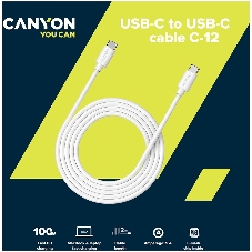 Кабель 100W, 20V/5A, typeC to Type C, 2M with Emark, Power wire :20AWG*4C,Signal wires :28AWG*4C,OD4.5мм, PVC, белый