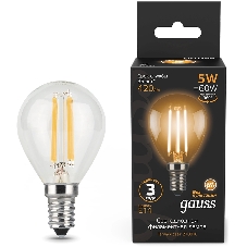 Лампа светодиодная филаментная Gauss Filament 5Вт цок.: E14 свеча 220B св. свеч. бел. теп. (упак.: 10 шт)