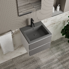 Тумба под раковину Bau Stil Loft grey brushed, раковина кварцевая BAU Stil 50, серый металлик