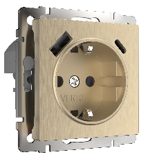 Розетка с заземлением, шторками и USB тип A+C (шампань рифленый )