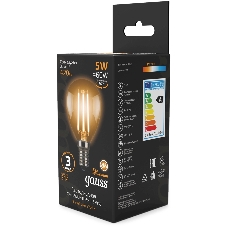 Лампа светодиодная филаментная Gauss Filament 5Вт цок.: E14 свеча 220B св. свеч. бел. теп. (упак.: 10 шт)