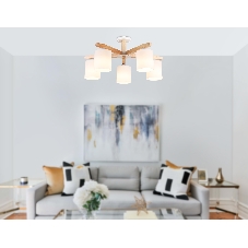 Светильник Ambrella light TR83113/5 WH/LW белый/светлое дерево E27/5 max 40W D700*325