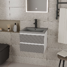 Тумба под раковину Bau Stil Loft grey brushed, раковина кварцевая BAU Stil 50, серый металлик