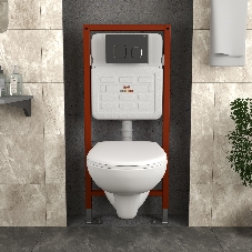 Комплект BAU 6 в 1: инсталляция BAU PRO для подвесного унитаза, унитаз подвесной безободковый Bau Novo, быстросъемное сиденье микролифт, клавиша BAU Strike, черная матовая