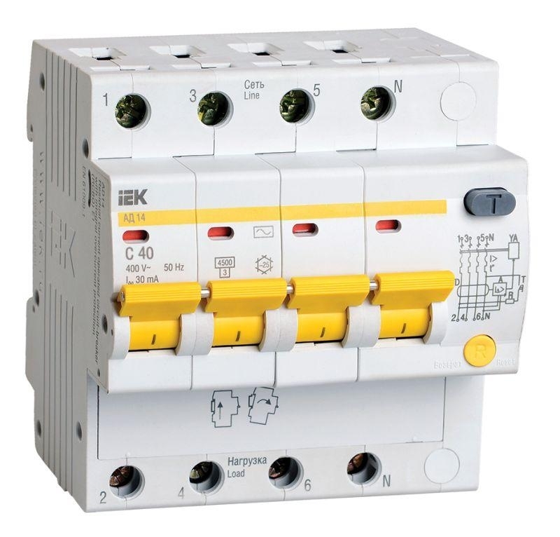 Выключатель автоматическийIEK MAD10-4-040-C-030 АД14 4Р 40А30мА IEK