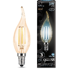 Лампа светодиодная филаментная Gauss Filament 5Вт цок.: E14 свеча 220B св. свеч. бел. нейт. (упак.: 10 шт)