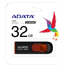 Флешка USB ADATA С008 (AC008-32G-RKD), 32Gb, USB 2.0, R/W 15/5, черный/красный