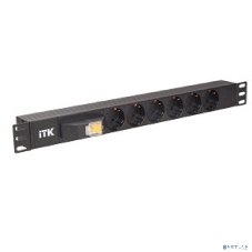 Блок ITK PDU 6 розеток DIN49440 (нем. cтанд.), с автоматом на 10А,1U, без шнура, вх. IEC320 C14, алюминиевый профиль, черный