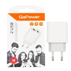 Сетевое зарядное устройство GoPower GP2U 2USB 2.4A 12W белый (1/108)