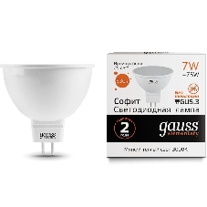 Лампа светодиодная Gauss Elementary MR16 7Вт цок.: GU5.3 спот 220B 3000K св. свеч. бел. теп. MR16 (упак.: 10 шт) (13517)