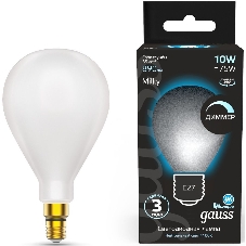 Лампа cветодиодная Gauss Filament А160 10W 890lm 4100К Е27 milky диммируемая LED