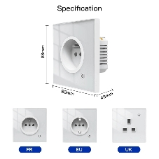 Розетка 1-пост. MOES Smart Socket WK-EU, Wi-Fi, 95-250 В, 16А, встраиваемая IP20, шторки + ЗК, белая