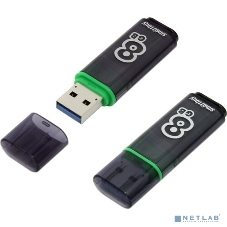 Флешка USB SmartBuy Glossy series Dark Grey (SB8GbGS-DG), 8Gb, USB 3.0, R/W 75/30, серый/зеленый