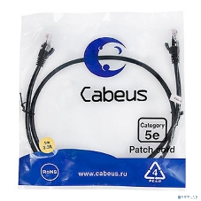 Шнур коммутационный Cabeus, Cat.5e, неэкр., U/UTP, RJ45/RJ45, PVC, AWG24, 1м, черный