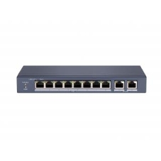 Коммутатор сетевой неуправляемый DS-S1008P - 8 RJ45 100M PoE, 2 порта с высоким приоритетом; 2 Uplink порта Gigabit