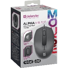 Мышь проводная Defender Alpha MB-507 черный, 1000 dpi, USB, кнопки - 3