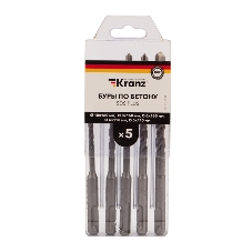 Набор буров по бетону Kranz 5-6х110, 6-8-10х160 мм, 5 шт., в пластиковой коробке SDS PLUS