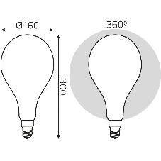 Лампа cветодиодная Gauss Filament А160 10W 890lm 4100К Е27 milky диммируемая LED