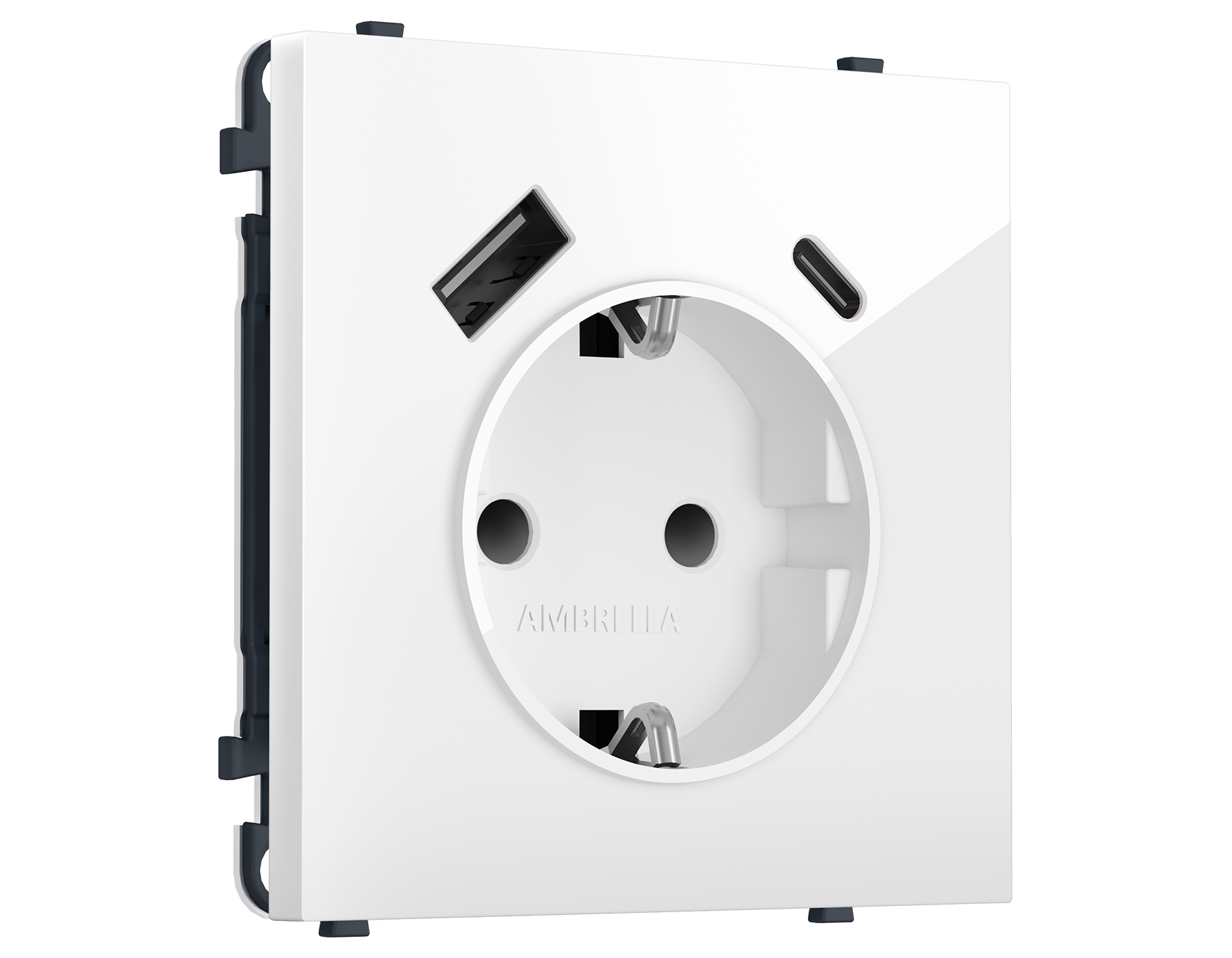 Комплект механизма электрической розетки SIGMA Белый глянец 2USB A+C 20W (быст. зар.) с/з с/ш 16A-250V QUANT PRO (SP1100, PR160)
