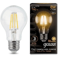 Лампа светодиодная Gauss Filament A60 E27 8Вт 2700К