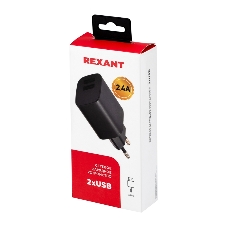 Сетевое зарядное устройство Rexant 2 x USB, 5V, 2.4 A, черный