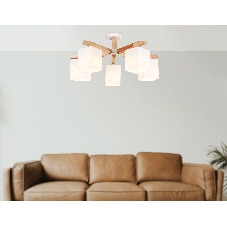 Светильник Ambrella light TR83118/5 WH/LW белый/светлое дерево E27/5 max 40W D700*325
