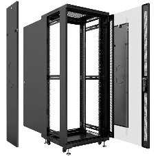 Шкаф телекоммуникационный напольный Cabeus, IP20, 42U, 2055х600х1000 мм (ВхШхГ), дверь: стекло, боковая панель: сплошная, разборный, цвет: чёрный