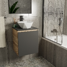 Тумба Bau Dream Blackwood 50 графит, раковина BAU Crystal 40х40, смеситель для раковины высокий Hotel Black, черный