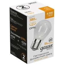 Лампа светодиодная Gauss Basic 1055215 4.5Вт цок.: E27 шар 220B 2700K св. свеч. белый. теп. (упак.: 10 шт) Лампа светодиодная Gauss Basic 1055215 4.5Вт цок.: E27 шар 220B 2700K св. свеч. белый. теп. (упак.: 10 шт)