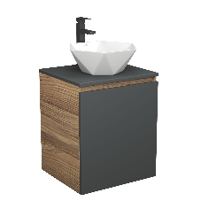 Тумба Bau Dream Blackwood 50 графит, раковина BAU Crystal 40х40, смеситель для раковины высокий Hotel Black, черный