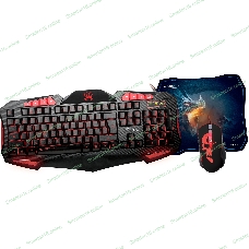 Игровой комплект Qumo Axe Strike, проводная, 104+8 клавиш, встроенные подсветки общая + кнопок 7 цветов, мышь проводная, оптическая, коврик