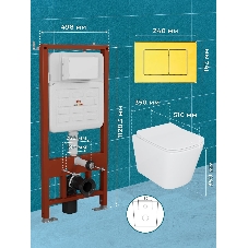 Комплект BAU 6 в 1: усиленная инсталляция BAU IDEAL, унитаз подвесной безободковый Bau Stil 51х35, сиденье дюропласт микролифт, клавиша BAU Light антивандальная, нерж. сталь золото