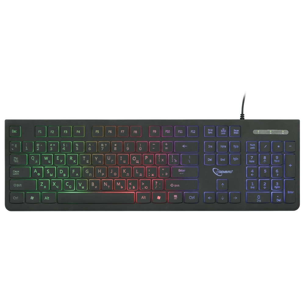 Клавиатура проводная с подсветкой Gembird KB-250L, USB, черный, 104 клавиши, подсветка Rainbow, шоколадный тип клавиш, кабель 1.5м