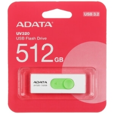 Флешка USB ADATA UV320 (AUV320-512G-RWHGN), 512Gb, USB 3.2 Gen1, R/W 100/30, белый/зеленый