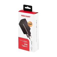 Сетевое зарядное устройство Rexant USB + Type-C, 5V, 2.4 A, черный