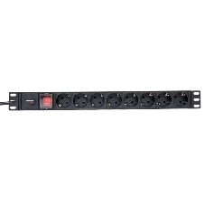 Блок розеток PDU TERACOM PRO 19'' 1U 16А/250В 8 розеток Schuko с выключателем шнур питания длиной 2 метра сечение 3x1.5 мм2 вилка Schuko корпус алюминий черный