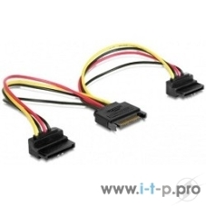 Кабель Gembird/Cablexpert питания SATA, 15 см, 15pin (M)/2x15pin(F) на 2 SATA устройства, угловой разъем