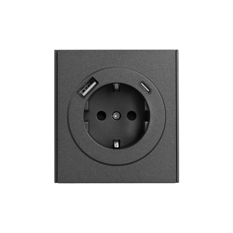 Розетка Kranz STRONG 1-ая с/з с/у з/ш 16А с USB A+C быстрой зарядки 5В/3А графит