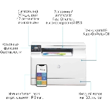 МФУ лазерное HP Color LaserJet Pro MFP M182n (7KW54A), A4, цветной, печ. до 16 стр/мин., 600 x 600 dpi (печать) 1200x1200dpi (скан.), USB, RJ-45, Air Print, Mopria