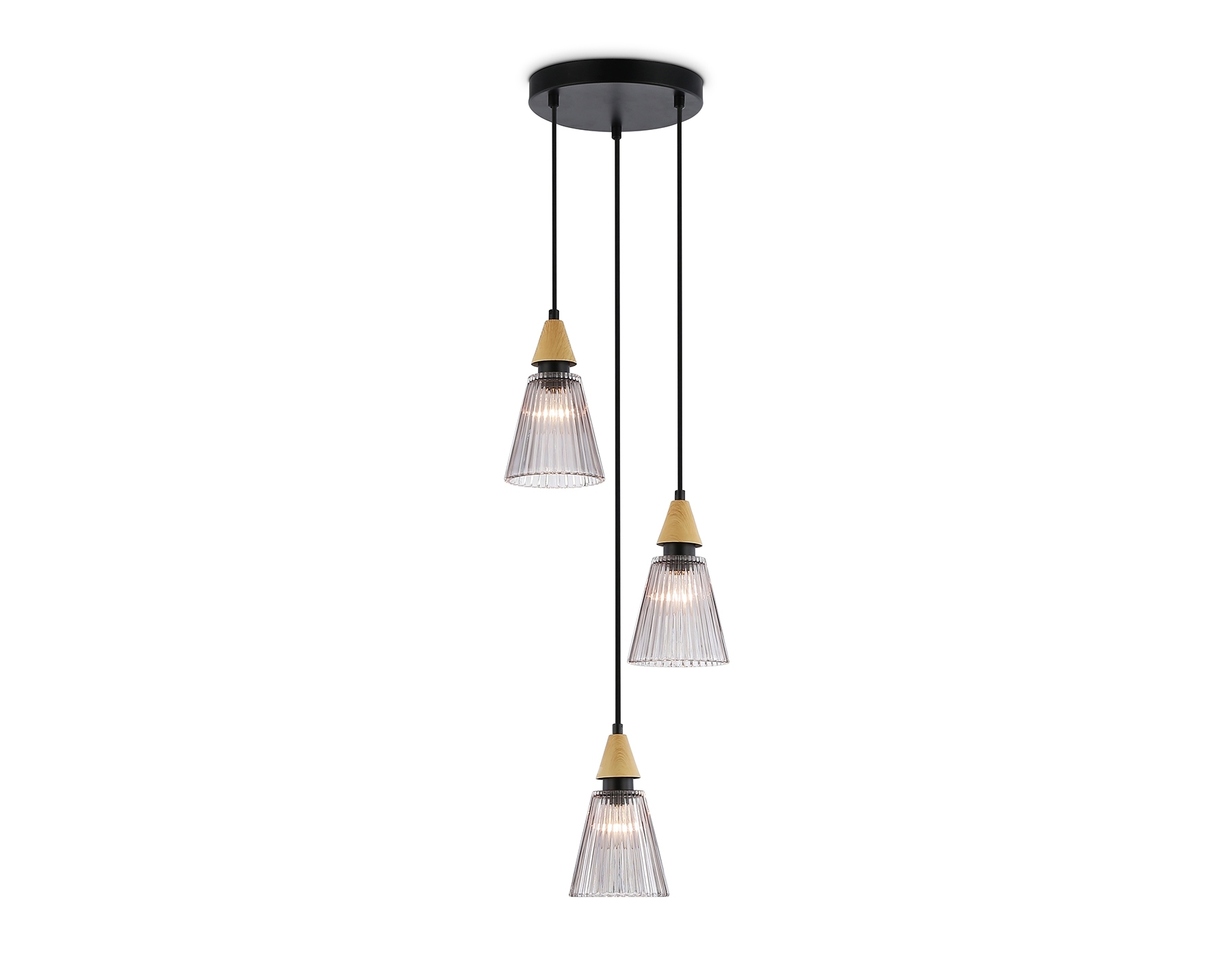 Светильник Ambrella light LH58112/3 BK/LW/SM черный/светлое дерево/дымчатый E14*3 max 40W D270*1200