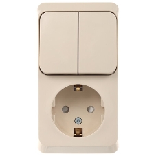 Блок Schneider-electric ЭТЮД О/У: Розетка с зазем. со шт. + Выключатель 2-клавиш., кремовый,