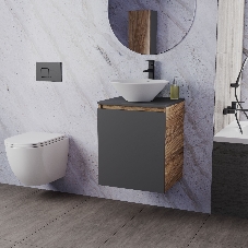 Тумба Bau Dream Blackwood 50 графит, раковина BAU Dream D43, смеситель для раковины высокий Hotel Black, черный