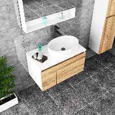 Тумба с раковиной и выпуском (Тумба Bau Dream Blackwood 80, умывальник BAU Nimb 50х36, выпуск клик клак, черный)