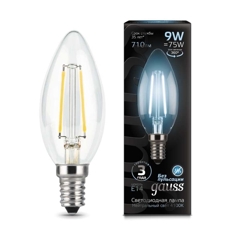 Лампа светодиодная Gauss Filament Свеча E14 9Вт 4100К